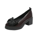 thumbnail image 1 of Avrnliq Womens Burgundy Chunky Heel Pumps with Bow, Round Toe Slip-On Platform Shoes for Work, Comfortable Low Heel Dress Shoes for Women,Size 39, 1 of 9