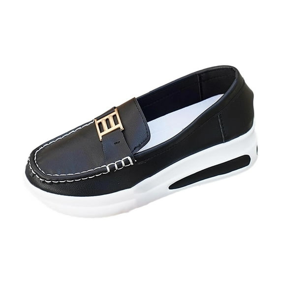Avrnliq Womens Chunky Platform Loafers Slip On Comfort Cushioned Work Shoes with Metal Buckle, Easy Clean, Black,Size 39