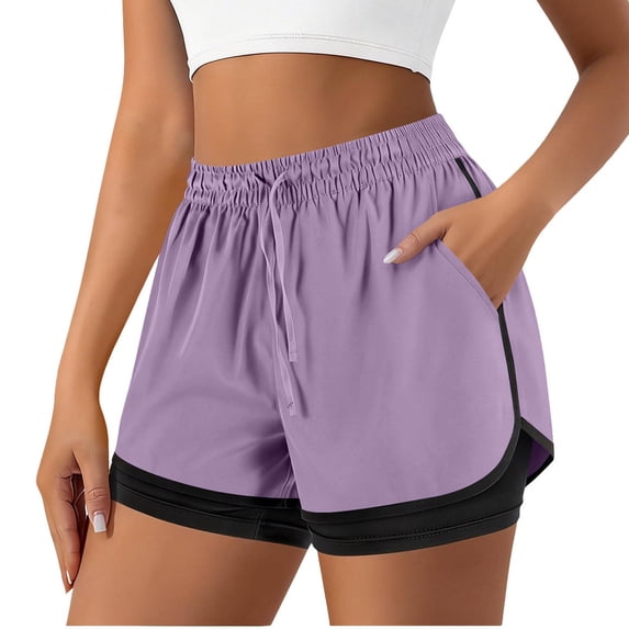 Avrnliq Womens Compression Liner Running Shorts 2 in 1 with Pockets, High Waisted Quick Dry Athletic Workout Shorts, Gym Bottom, Purple,Size 2XL