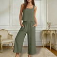 thumbnail image 1 of Avrnliq Womens Cotton Linen Two Piece Set, Square Neck Top & Wide Leg Culotte Pants, Green Relaxed Fit,Size XL, 1 of 9