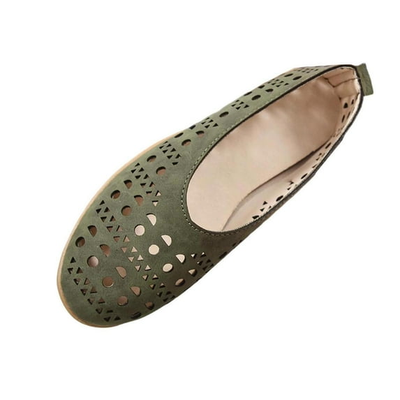 Avrnliq Womens Cut Out Ballet Flats - Breathable Perforated Slip On Shoes for Women, Vegan Suede Comfort Flats for Everyday, Olive Green,Size 43