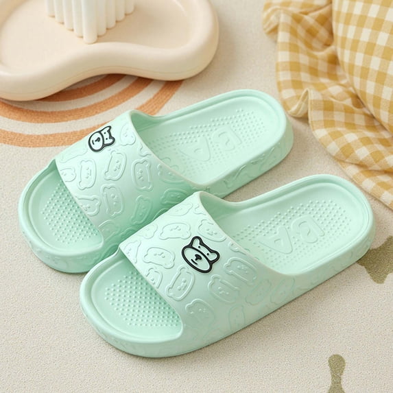 Avrnliq Womens Cute Bear Embossed EVA Slide Sandals, Non-Slip Lightweight Indoor Outdoor Slip-On Comfort Sandals for Women, Green,Size 40