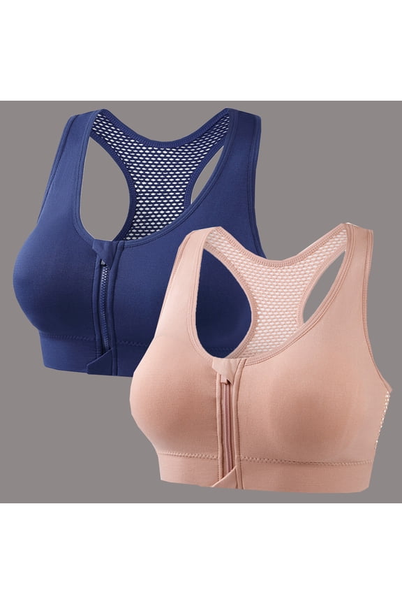 Womens Front Zip Wire-Free Sports Bra 2-Pack Breathable Mesh Racerback Soft Wide Strap Comfort Active Everyday Wear Watermelon Red,Size 2XL