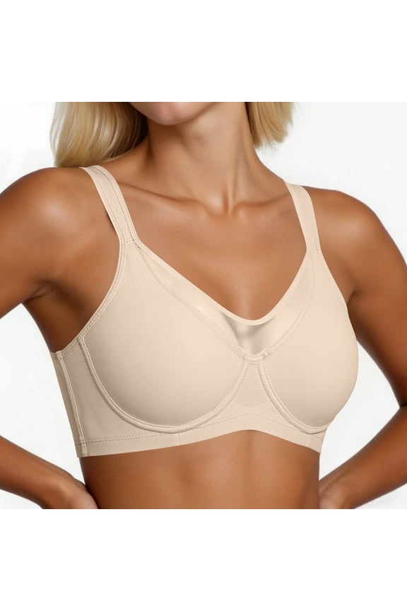 Womens Full Coverage Underwire T-Shirt Bra - Seamless Comfort Bra with Adjustable Straps, Beige,Size 46C