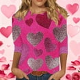 thumbnail image 1 of Avrnliq Womens Glitter Heart Top Hot Pink - 3/4 Sleeve Crew Neck Loose Fit Stretchy Polyester Spandex Valentine's Day Blouse Plus Size Inclusive Sizing S-XXXXXL,Size XL, 1 of 6