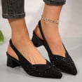 thumbnail image 1 of Avrnliq Womens Glitter Pointed Toe Slingabck Pumps Low Chunky Block Heel Crystal Rhinestone Embellished Comfortable Dress Party Wedding Shoes Black,Size 41, 1 of 9