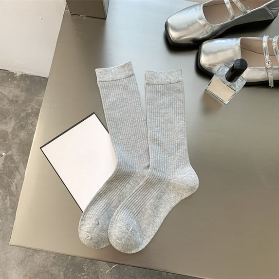 Avrnliq Womens Gray Crew Socks - Everyday Comfort Socks, Free Size US 5-12 Non-Slip Ribbed Cuff for Casual Daily & Campus Wear,Size Free Size