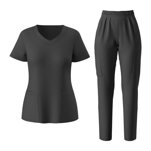 Avrnliq Womens Gray Stretch Medical Scrub Set - Short Sleeve with Pockets, 1 Top & 1 Pant for Nurses & Healthcare Workers,Size S