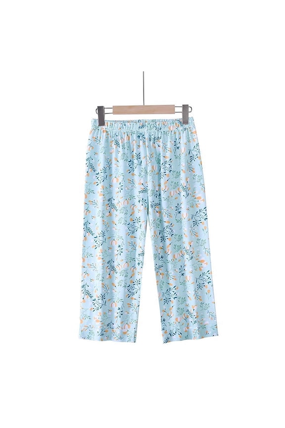 Womens Green Floral Capri Pants 100% Cotton Elastic Waist Relaxed Fit Plus Size Lightweight Breathable Loungewear Sleep Pants,Size 2XL