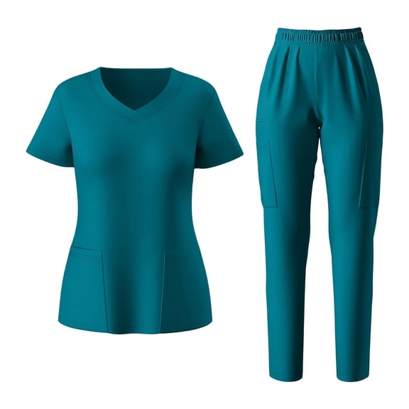 Avrnliq Womens Green Stretch Medical Scrub Set - Short Sleeve with Functional Pockets, 1 Top & 1 Pant for Healthcare Workers & Medical Students,Size XL