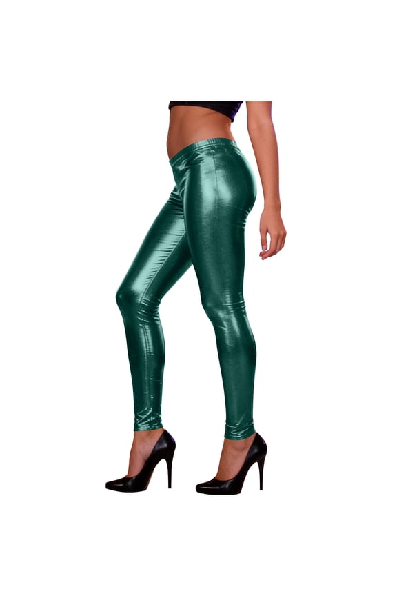 Womens High Waisted Metallic Wet Look Leggings Shiny Stretch Faux Faux Leather Pants for Party Clubwear Festival Cosplay Army Green,Size Free Size