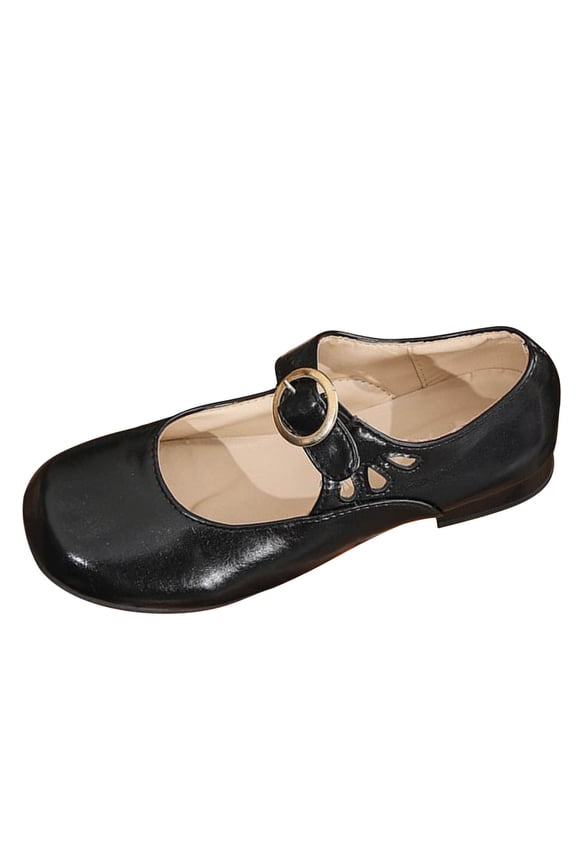 Womens Mary Jane Flats Low Heel Square Toe Comfortable Work Shoes Faux Faux Leather with Buckle Strap Black,Size 40