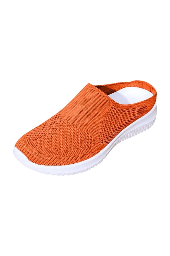 Womens Orange Slip On Sneakers, Breathable Mesh Walking Shoes, Comfortable Athletic Mules, Lightweight Casual Shoes for Women,Size 44