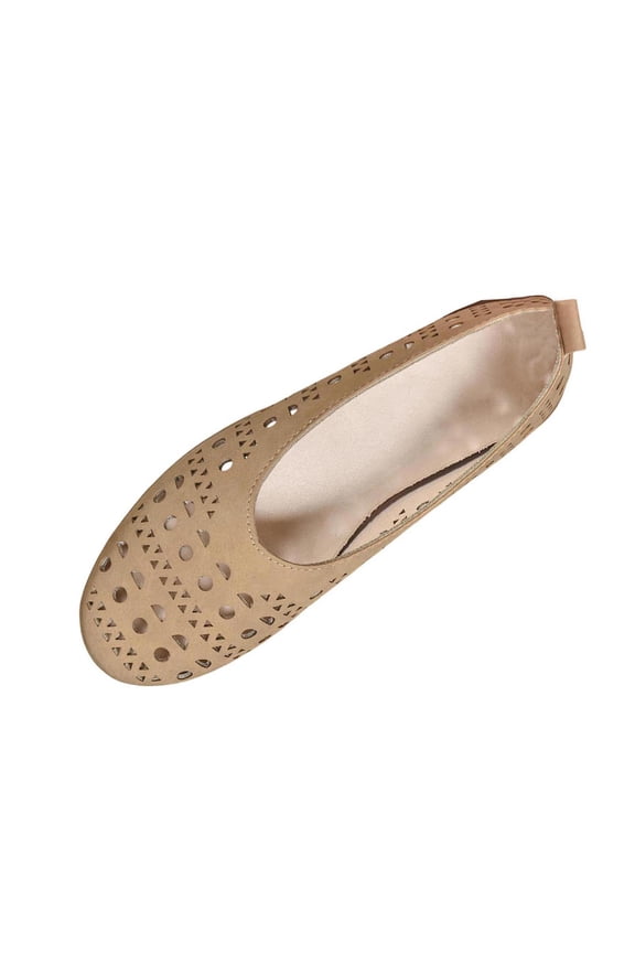 Womens Perforated Ballet Flats - Cut Out Slip On Shoes for Women, Breathable Vegan Suede Comfort Flats for Everyday Casual Wear, Khaki,Size 37