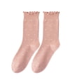 thumbnail image 1 of Avrnliq Womens Pink Polka Dot Ruffled Crew Socks - Stretchy Blend, One Size Fits US Womens Shoe Sizes 5-9,Size Free Size, 1 of 1