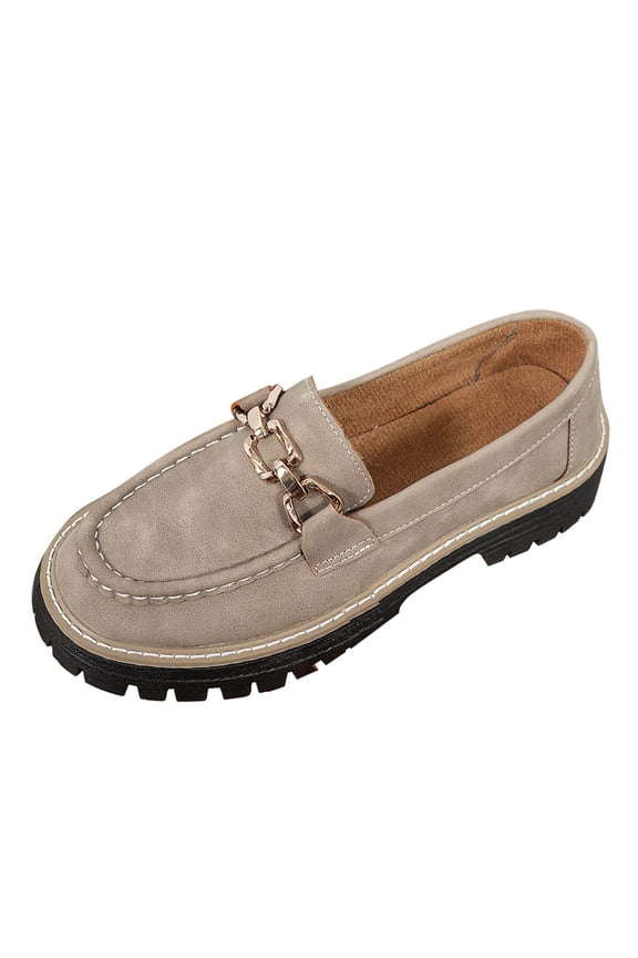 Womens Platform Loafers Slip On, Khaki Chunky Sole Casual Shoes with Gold Chain Buckle for Women,Size 43