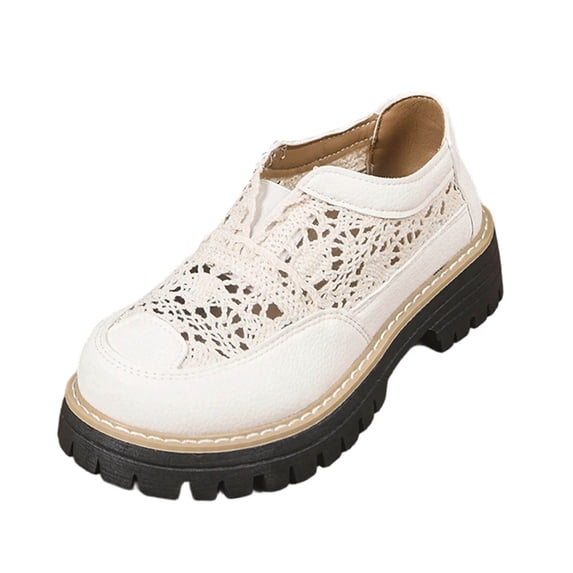 Avrnliq Womens Platform Sneakers Slip On - White Lace Cut Out Shoes Breathable with Chunky Sole for Women Casual Summer,Size 39