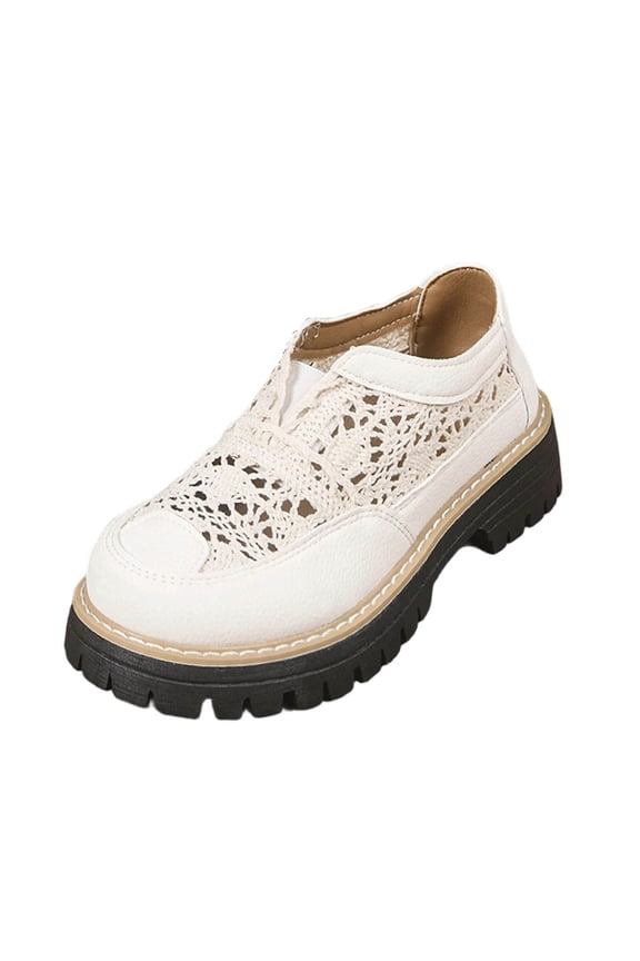Womens Platform Sneakers Slip On - White Lace Cut Out Shoes Breathable with Chunky Sole for Women Casual Summer,Size 40