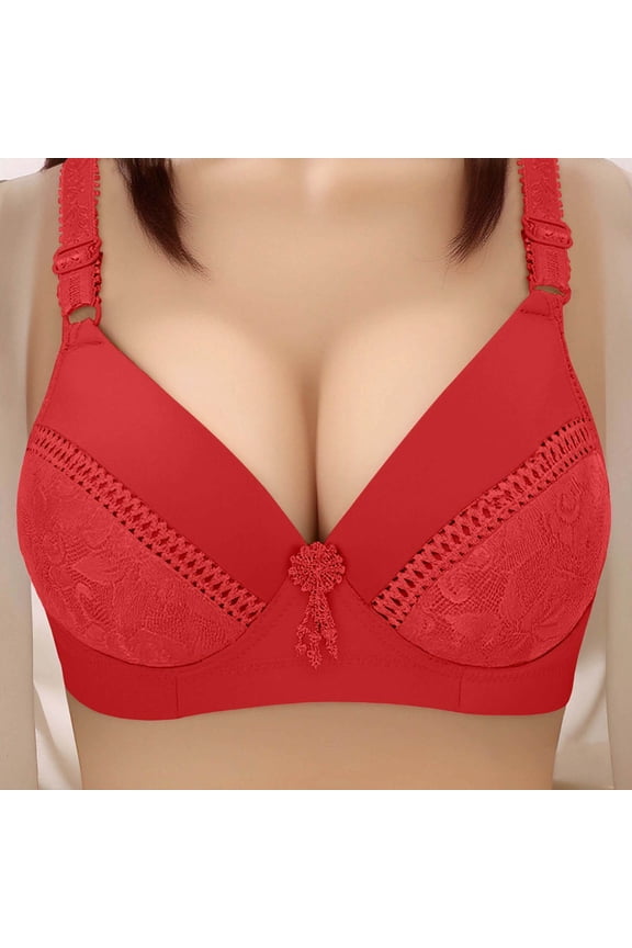 Womens Plus Size Full Coverage Red Bra, Breathable Lace Accent Adjustable Straps for Everyday Wear (Sizes L-XXXL),Size L