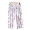 thumbnail image 1 of Avrnliq Womens Plus Size Pajama Pants Floral Print Cotton Capri Pants, Elastic Waist Relaxed Fit Breathable Summer Casual Trousers for Daily Wear, White,Size XL, 1 of 5