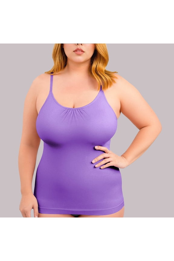 Womens Plus-Size Stretchy Camisole, Purple Scoop Neck Spaghetti Strap Top with Ruched Bust, Layering Shirt,Size 3XL