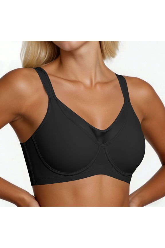 Womens Plus Size Underwire Bra - Full Coverage Seamless Everyday Bra with Wide Straps, Black, Comfort Fit,Size 40C