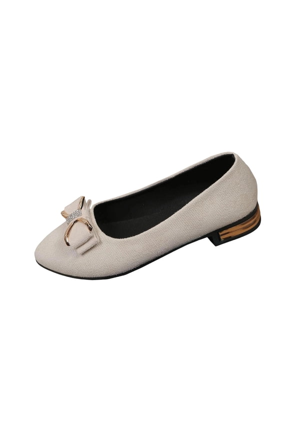 Womens Pointed Toe Flats Low Heel Comfortable Work Ballet Flats with Sparkle Bow Dress Shoes for Women Beige,Size 37
