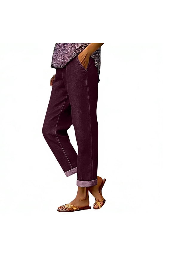 Womens Purple Relaxed Fit Cropped Straight Leg Pants, Wrinkle Resistant Rayon Polyester Blend,Size 2XL