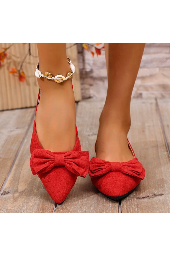 Womens Red Bow Slingback Flats Pointed Toe Slip On Comfortable Dressy Casual Office Work All Day Soft Flats,Size 42