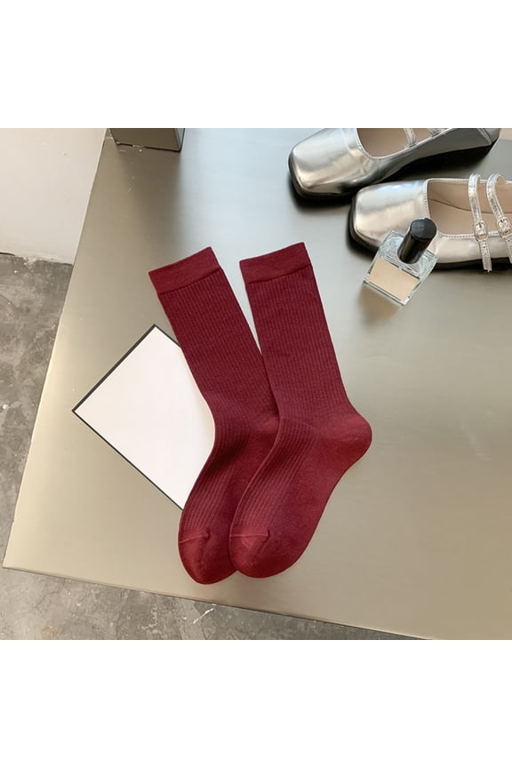 Womens Red Crew Socks - Comfortable Socks, Free Size US 5-12 Non-Slip Ribbed Cuff for Daily Errands & Casual Hangouts,Size Free Size