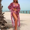 thumbnail image 1 of Avrnliq Womens Red Paisley 3-Piece Bikini Set with Boho Kimono Cover Up, Side Tie, Quick Dry UPF Protection ,Size 2XL, 1 of 9