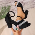 thumbnail image 1 of Avrnliq Womens Rhinestone Block Heel Sandals, Open Toe Adjustable Ankle Strap with Buckle, Flock Upper Comfortable Dressy Sandals for Party Office, Black,Size 43, 1 of 9