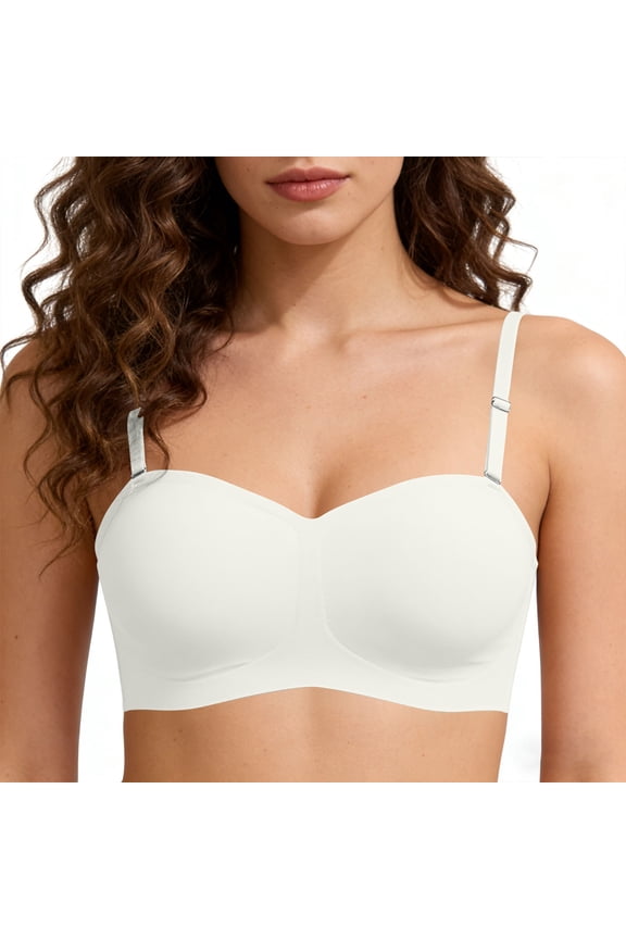 Womens Seamless Convertible Strapless Bra Wireless Multi-Way White S-XXL,Size S