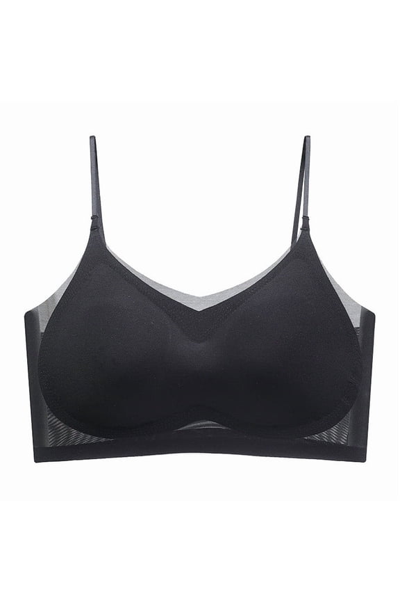 Womens Seamless Molded Cup Wireless Bra Breathable Mesh Bralette Adjustable Thin Straps Plus Size Black,Size 4XL