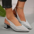 thumbnail image 1 of Avrnliq Womens Silver Glitter Slingback Pumps Pointed Toe Chunky Block Heel Crystal Rhinestone Embellished Comfortable Dress Party Wedding Evening Heels,Size 40, 1 of 9