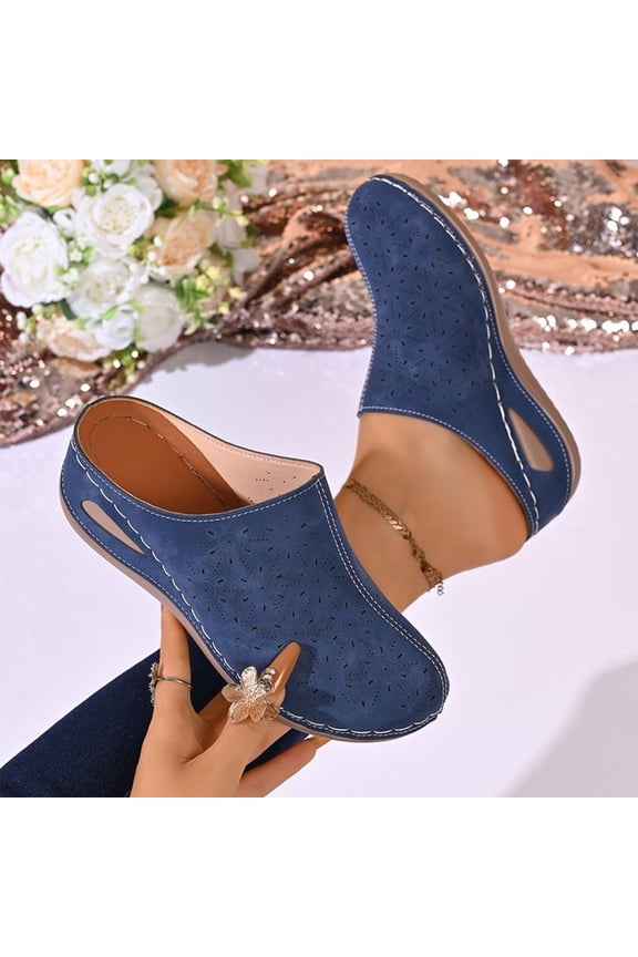 Womens Slip On Wedge Mules Breathable Perforated Clogs Lightweight Summer Garden Shoes Arch Support Blue Size 8.5