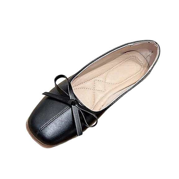 Avrnliq Womens Square Toe Ballet Flats - Black Comfortable Work Flats for Women, Vegan Faux Leather Slip On Office Shoes with Bow for Casual Wear,Size 40