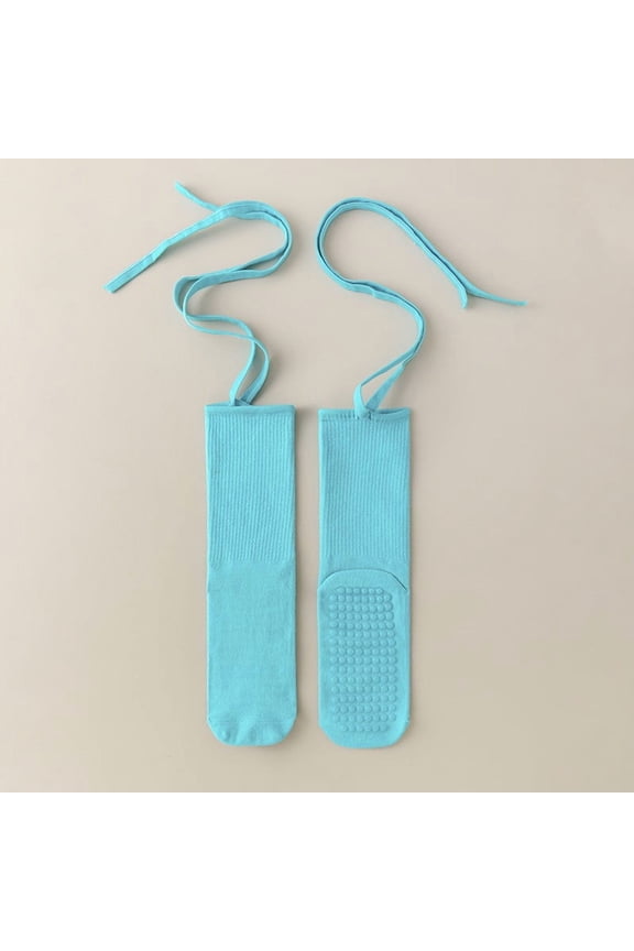 Womens Tie-Up Cotton Socks - Non-Slip Silicone Sole, Sky Blue, One Size Fits Most for Yoga, Dance & Home,Size Free Size