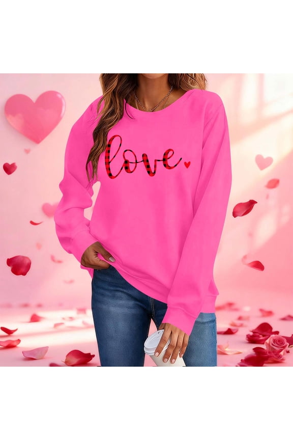 Womens Valentine's Day Hoodie Hot Pink Cozy Fleece Sweatshirt Gift for Her, Cute Romantic Gift for Girlfriend,Size XL