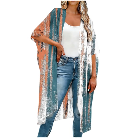 Avrnliq Womens White Boho Kimono Swimsuit Cover Up - Oversized Midi Length Breathable Open Front Cover Up,Size S