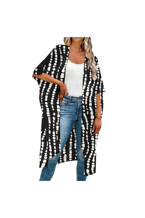 Womens White Lightweight Open Front Duster Kimono Swimsuit Cover Up - Wrinkle Resistant ,Size M