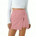 thumbnail image 1 of Avrnliq Womens Wrap High Waist Ribbed Mini Skirt - Pink, 98% Cotton 2% Spandex with Built-in Short Lining, Casual Daily Wear for Teens & Young Adults,Size M, 1 of 8