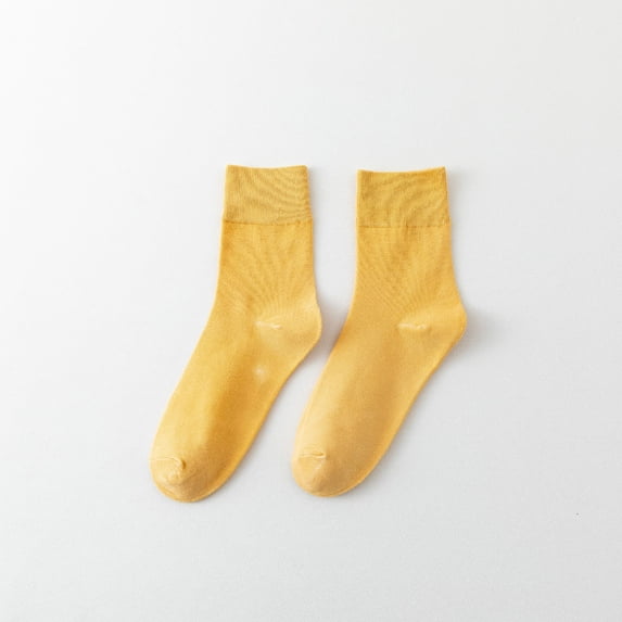 Avrnliq Womens Yellow Crew Socks, Reinforced Toe & Heel, Stretchy Breathable Fine Knit, Non-Slip Ribbed Ankle Cuff, Free Size Fits US 5-12, 1 Pair,Size Free Size