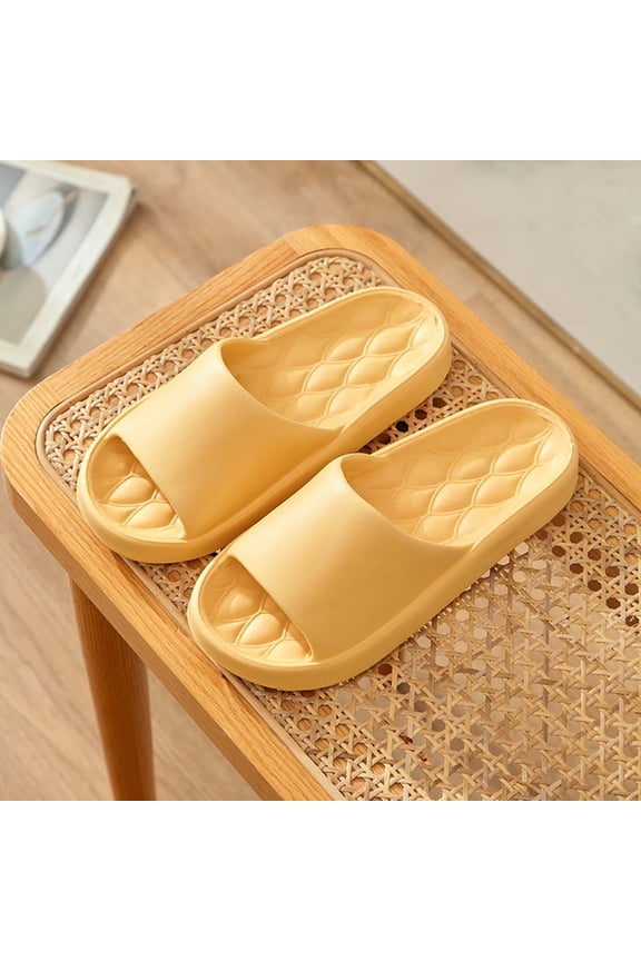 Yellow EVA Slide Slippers, Shock-Absorbing Non-Slip Cushioned Unisex Slippers with Fish-Scale Texture, Waterproof for Bathroom Poolside Indoor Outdoor Daily Use,Size 36