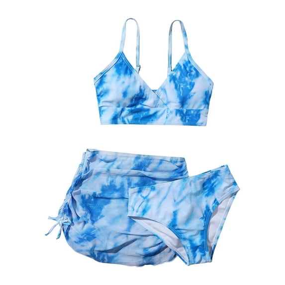 Avrntaa 3 Piece Swimsuit Sets for Girls Toddler Kids - Tie Dye Crop Tank Tops with Wrap Skirt and Bottom 4-11Years