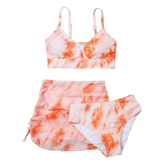 Avrntaa 3 Piece Swimsuit Sets for Girls Toddler Kids - Tie Dye Crop Tank Tops with Wrap Skirt and Bottom 4-11Years