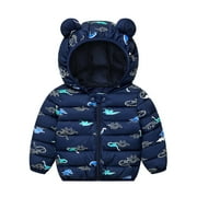 AVRNTAA Baby Boys Winter Fleece Jackets - Toddler Sherpa Lined Puffer Jacket Winter Coat with Bear Ears Blue Jacket Size 2 Years