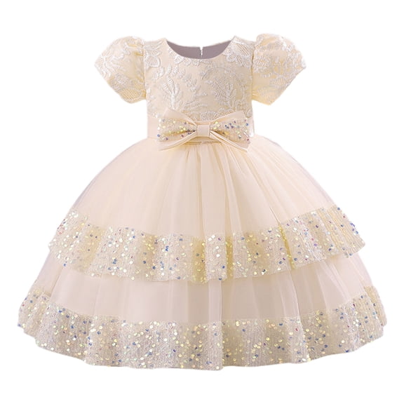 Avrntaa Baby Flower Girls Dresses Sequins Ball Gown Ruched Tulle Short Sleeve Princess Party Dress