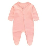 Avrntaa Baby Footed Pajamas with Mitten Cuffs - Soft Long Sleeve Zipper Snug Fit Romper Clearance Kids Pink Outfits Size 0M