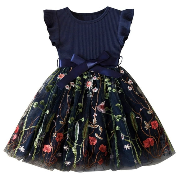 Avrntaa Baby Girl Elegant Tulle Dress Flower Embroidery Sleeveless Tutu Dresses for Birthday Party 9M-5Y